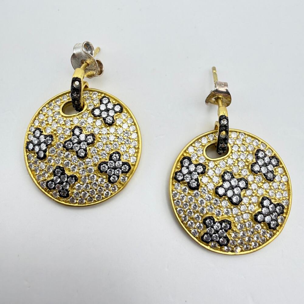 FRIEDA ROTHMAN Bloom Clover Earrings 14K Over 925 Silver Crystal Dangle Drop - Picture 2 of 6